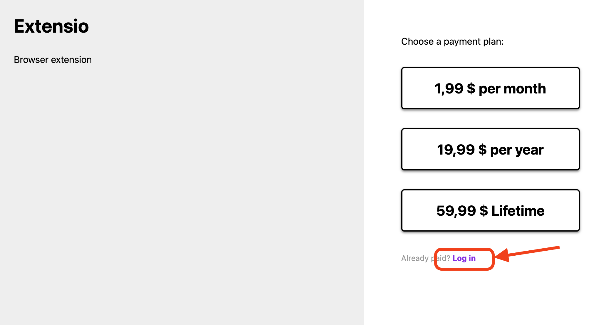 Step 1: Click Login on the payment page